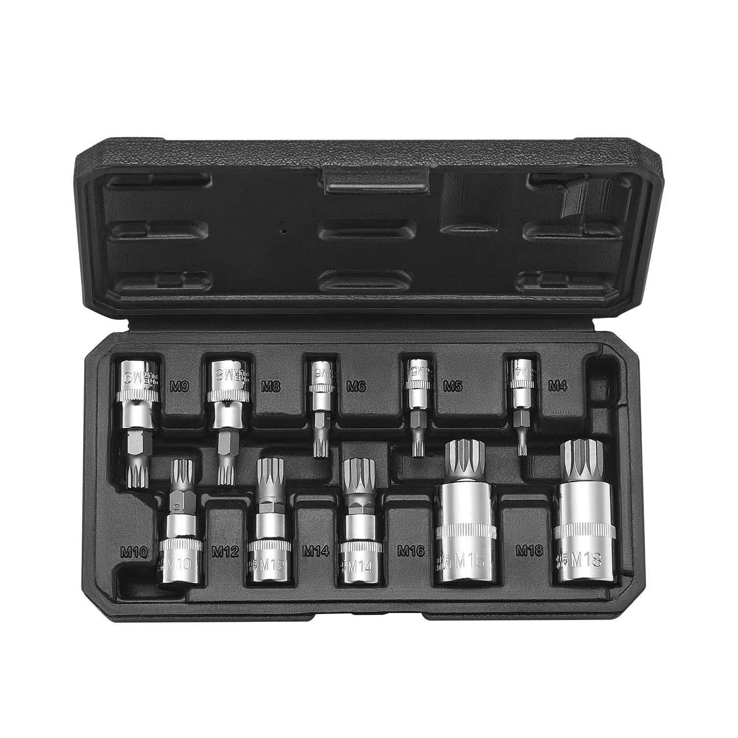 【Summerfinds】VEVOR XZN Triple Square Spline Bit Socket Set, 10-Piece M4 - M18, Premium Cr-V Steel, 1/4 in, 3/8 in, and 1/2 in Drives, with Enhanced Storage Case, Triple Square Socket Set for Hand Use, Automotive