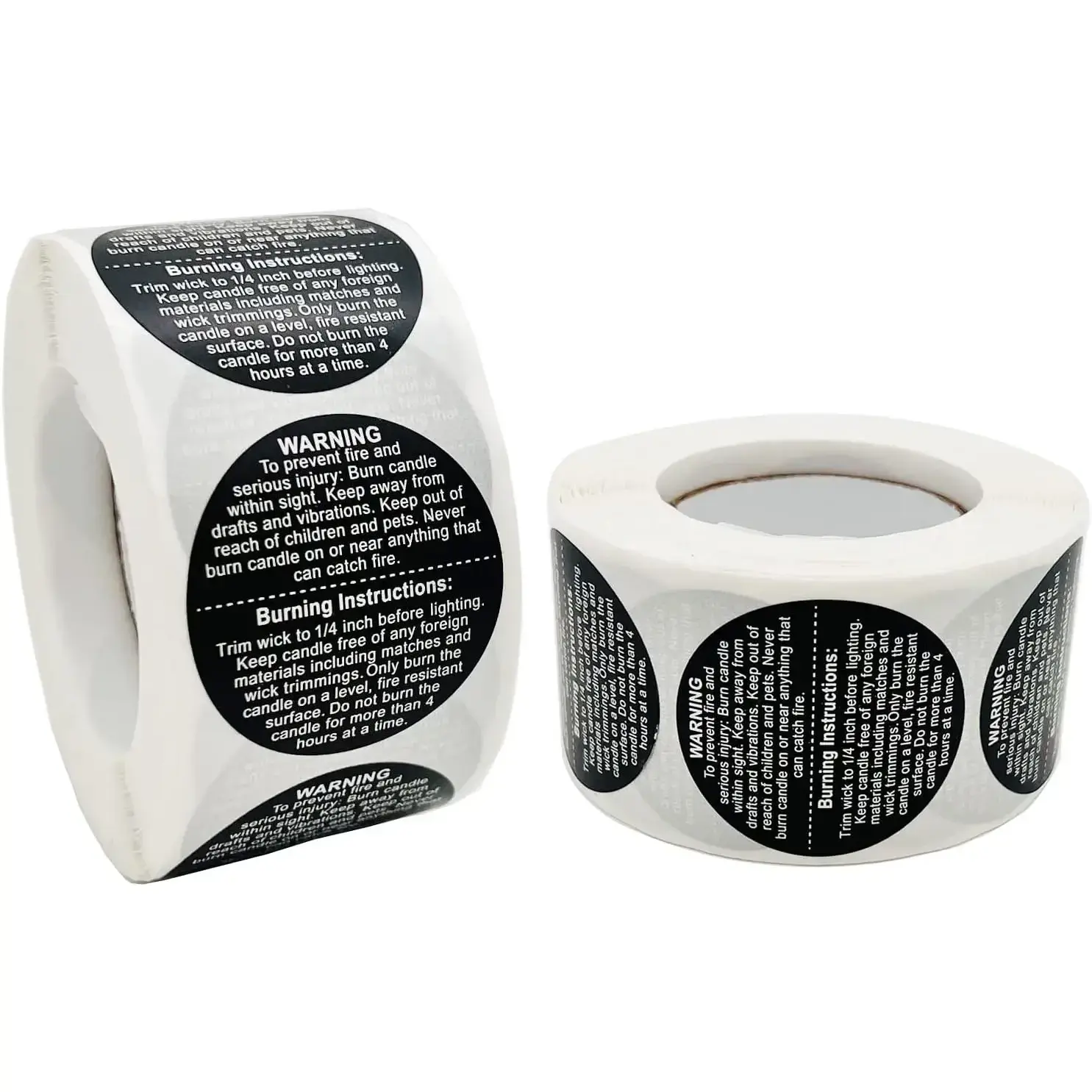 1000pcs Candle Warning Labels, 1.5in Black Round Labels for Candle Jars & Containers, Circular, Easy To Peel Off