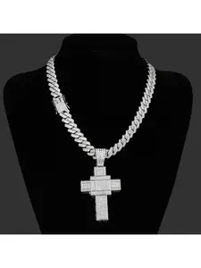 Popular Hip-hop Style Full Diamond Cross Pendant European and American Vintage Cross Necklace Bling Necklace