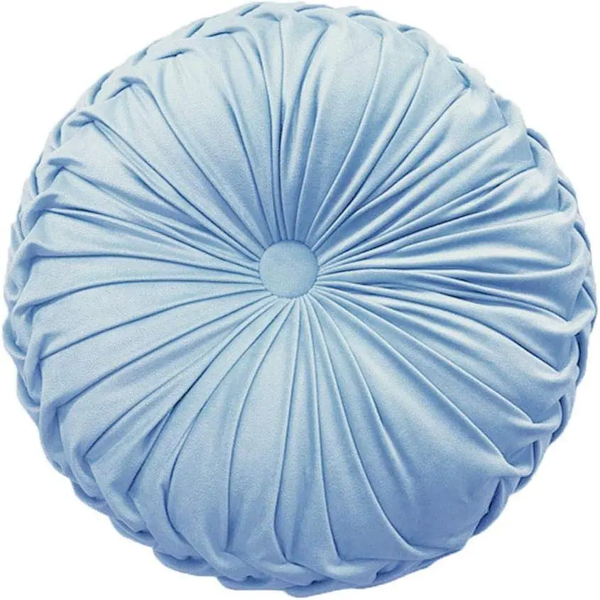 Round Throw Pillow  Home Decoration Pleated Round Pillow Cushion for Couch Chair Bed Car Light Blue