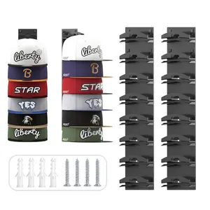 2-piece hat rack -  baseball cap organizer - Can hold up to 20 hats - Black or white - Two installation methods - Adhesive installation or wall-drill installation. Easy to install. Suitable for bedroom closet doors and walls.