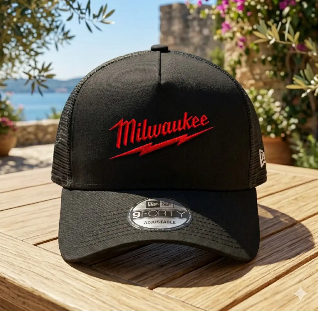 Milwaukee Logo Embroidered Trucker Hat Mesh Adjustable Snapback Cap