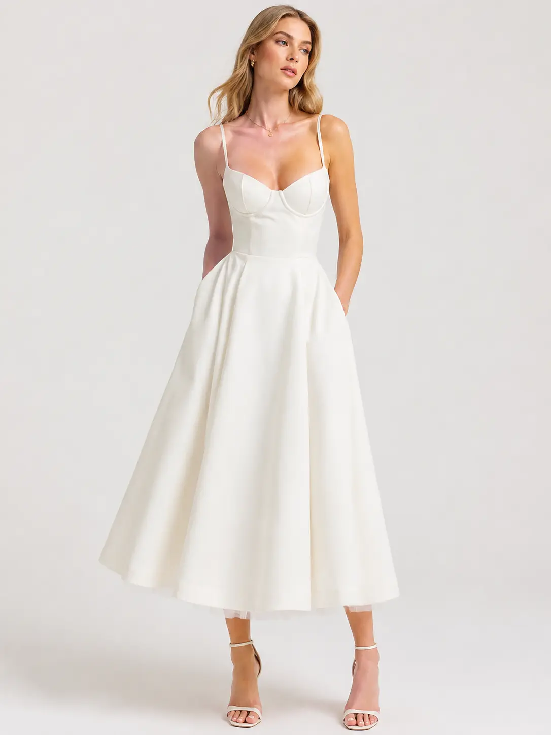 2026 Summer French Elegant Spaghetti Strap Sweetheart Neck Double Layer Tulle Flared Maxi Dress High Waist Pocketed Swing Outfit For Bridal Shower Wedding Guest Date Night Garden Picnic Cocktail Party Romantic Vintage Women Formal Princess Gown