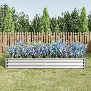 Large Metal Raised Garden Bed – 7.6'L x 3.7'W x 1'H. Holds Flowers, Vegetables & Herbs. Sturdy with 2 Supporting Bars. Corner Protectors & Rolled Edges – Safe