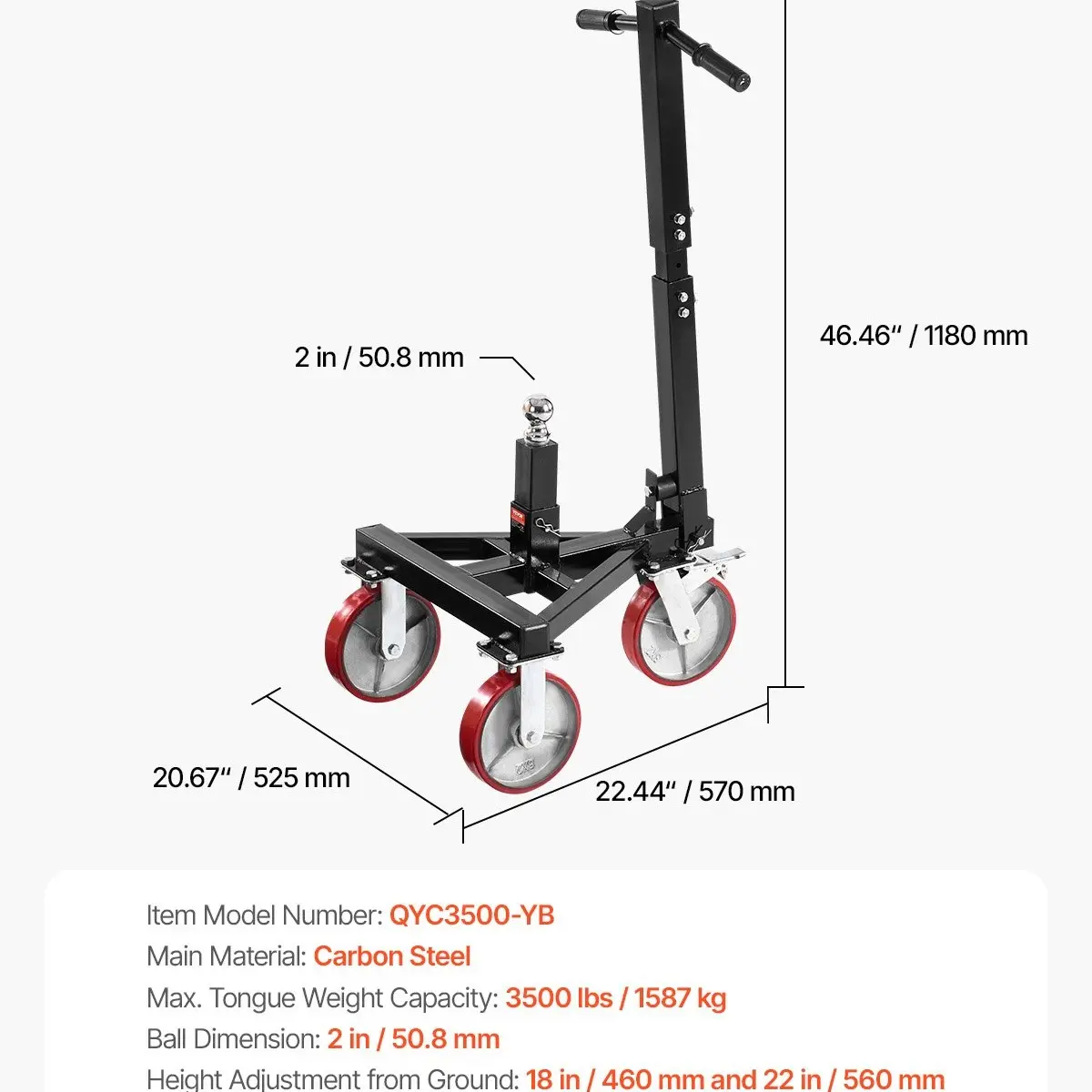 3500 lbs - 18'' / 22'' Height & 8'' Solid Swissel