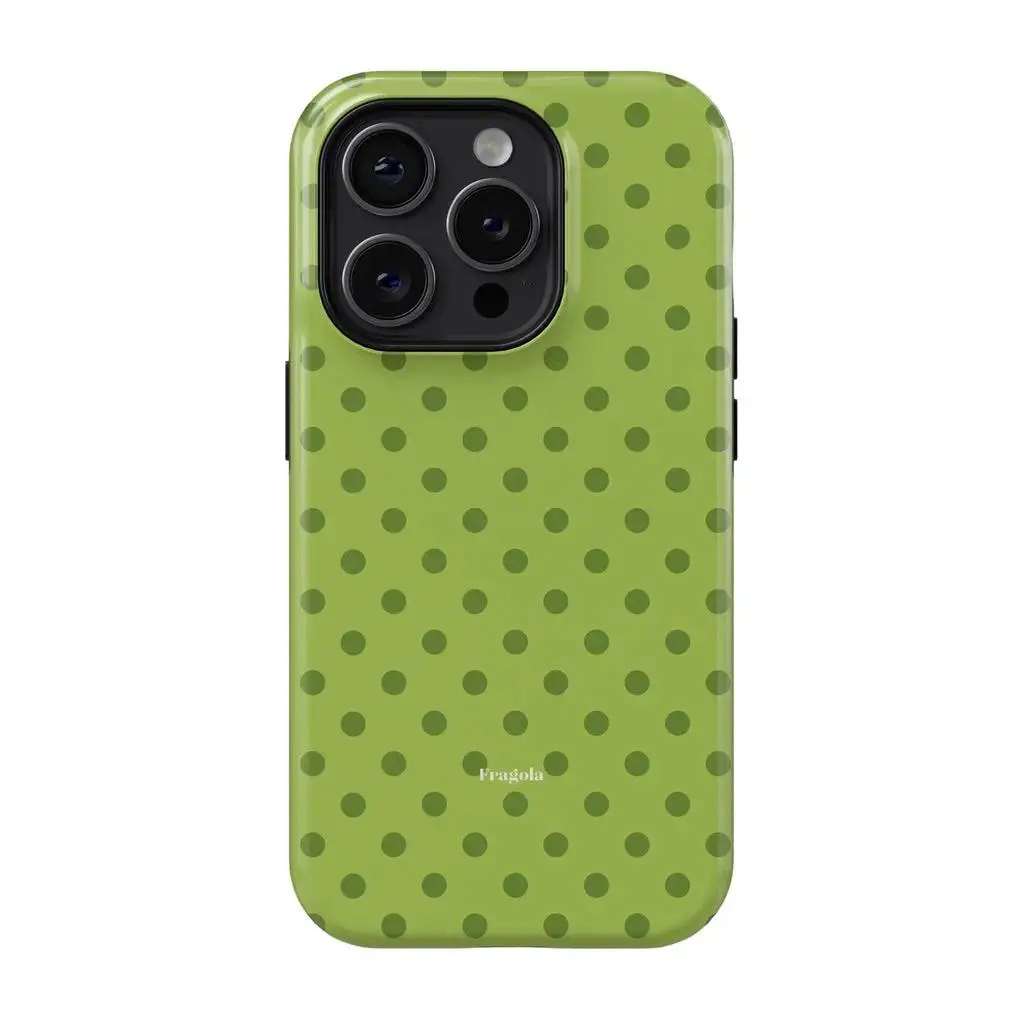 Lime Green Polka Dot 2‑in‑1 Phone Case — Compatible with Samsung S26/S25/S24/S23/S22/S21, iPhone 17/16/15/14/13/12/11 phone cases. Drop‑Resistant, Non‑Slip, and Fade‑Resistant. The Perfect Gift for Fresh and Minimalist Style Lovers.