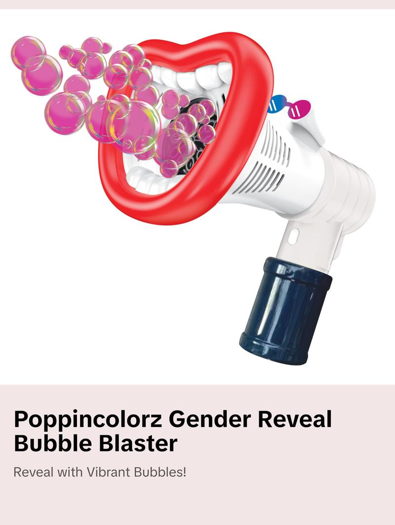 PoppinColorz BlabberMouth Color Bubble Blaster for Baby Gender Reveal Pink & Blue Bubbles Leakproof Easy to Use Batteries Not Included