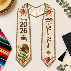 Personalized Mexican Graduation Stole 2026, Custom Name & School Sash, Mexican Flag Serape Graduation Stole