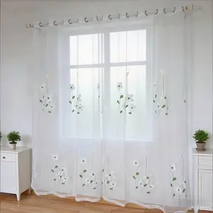 Modern Minimalist Embroidered Sheer Home Decoration Curtain, Half-Transparent Breathable Living Room Bedroom Window Drapes, Easy to Hang and Wash