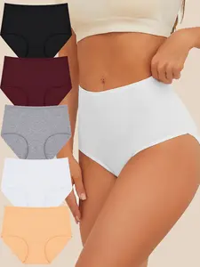 Women's High Waist Triangle Panties Set, High Waisted Seamless, 5 Pieces, Daily Wear, Simple to Vintage Style, Change Colors Every Day, Comfortable Underwear