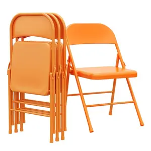 Orange Dining Chairs Set of 4, Foldable Dining Chairs with Metal Frame Hold Up to 350 Pounds, Portable Orange Kitchen Chair Suitable for Dining Room, Living Room, Office, Indoor and Outdoor Events