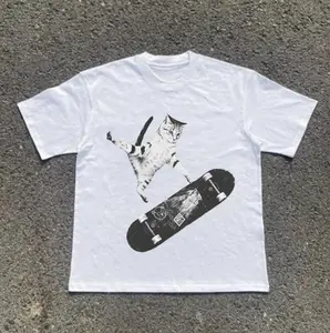 Skateboarding Cat T-Shirt, Y2k Cat Shirt, Animal Tee, Gifts Shirt, Unisex Vintage Graphic Tees Gothic Grunge Y2k Emo Scene Amity Affliction Style Clothes Men Women Streetwear
