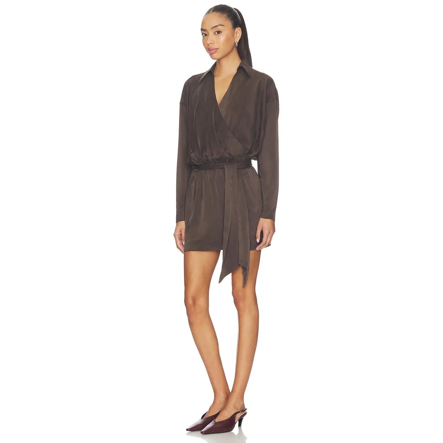 EAVES Gaia Silk Mini Dress in Ganache