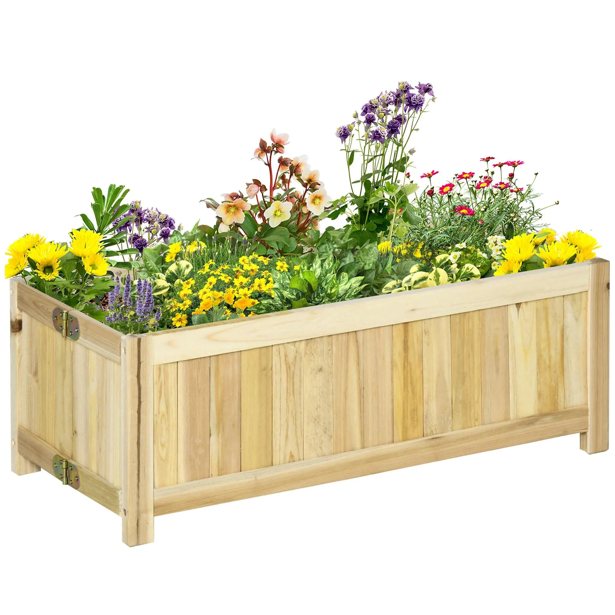 Outsunny Folding Wooden Raised Garden Bed - Foldable Lightweight Portable Planters Box with Drainage Holes, for Backyard, Patio Vegetable Growing, 27.6"x11.6"x9.8", Folding Planters