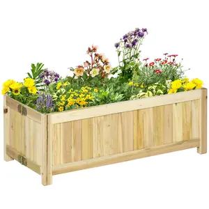 Outsunny Foldable Raised Garden Bed, Wooden Planter Box, Herb Garden Planter with Drainage Holes, for Backyard, Patio to Grow Vegetables, Herbs, and Flowers, 27.6" x 11.6" x 9.8"