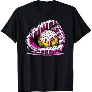 Softball Drip Ice Cream Sprinkles Softball Glove T-Shirt Graphic tees