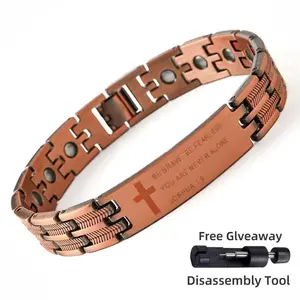 Copper Cross Bracelet Men's Style Super Strong Magnetic Fashion Accessory with Size Adjustment Tool Bold Design Statement Piece Perfect For Everyday Wear