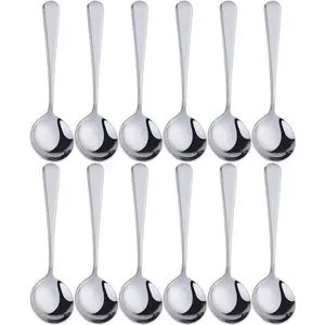Broth Round Spoon Set, 12 count  Stainless Steel Dinner Table Cereal Soup Spoon, Camping Ramen Spoons,,dishwasher safe