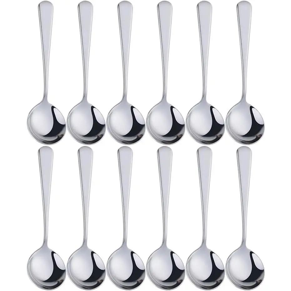 Broth Round Spoon Set, 12 count  Stainless Steel Dinner Table Cereal Soup Spoon, Camping Ramen Spoons,,dishwasher safe