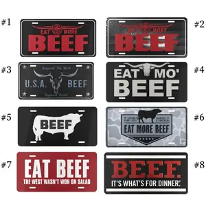 Eat More Beef License Plate 6x12 Aluminum, Western Cattle Rancher Car Tag, Support Local Farmers Beef Lover Truck Decor, Longhorn Bull Graphic Sign C