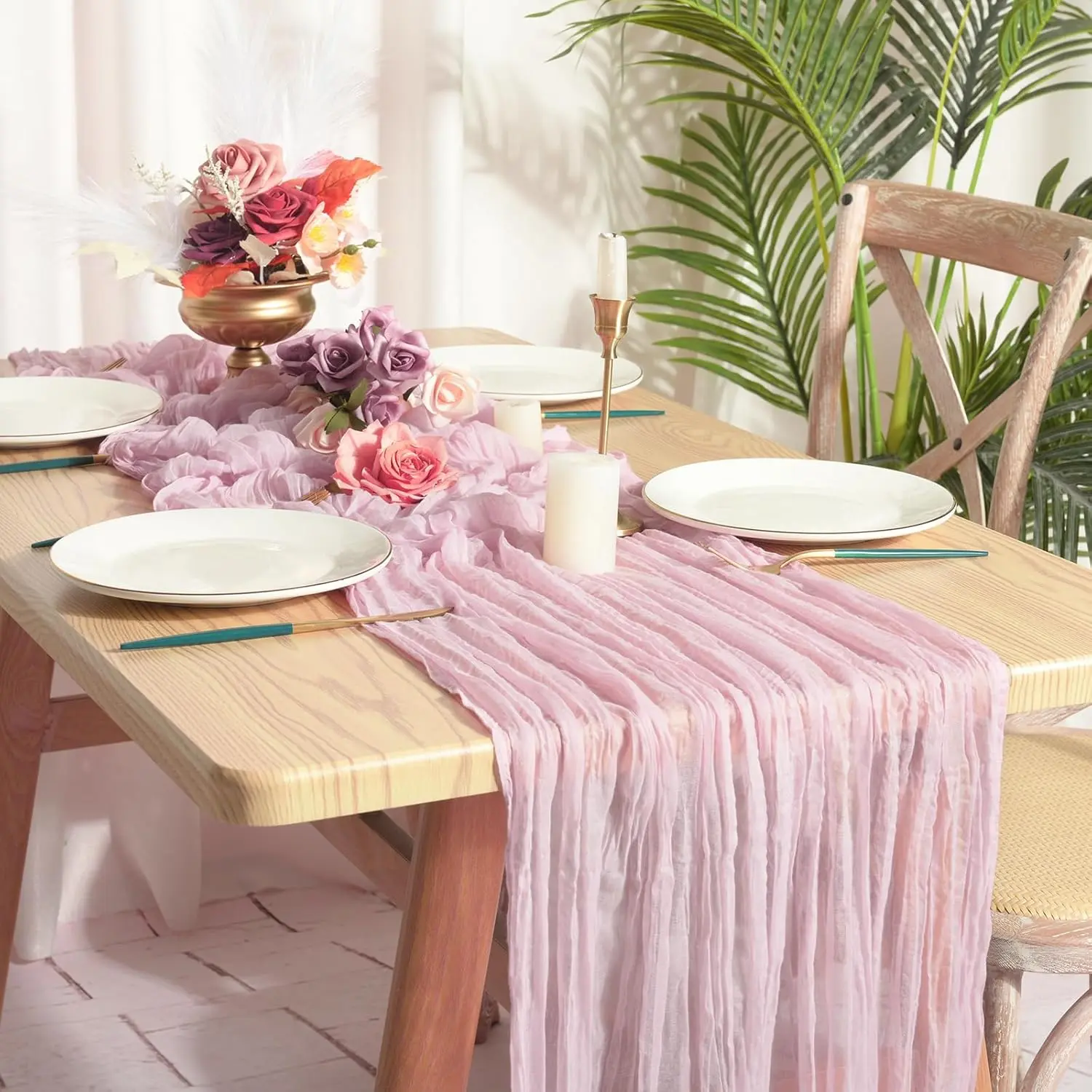 Cheesecloth Table Runner 20 x 120 Inch, Boho Wedding Table Runner, Soft Gauze Sheer Fabric for Wedding Reception, Bridal Shower, Baby Shower, Birthday Party, Rustic Farmhouse Home, Holiday and Event Table Decorations