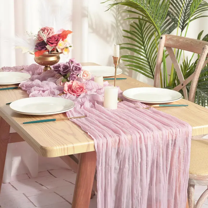 Cheesecloth Table Runner 20 x 120 Inch, Boho Wedding Table Runner, Soft Gauze Sheer Fabric for Wedding Reception, Bridal Shower, Baby Shower, Birthday Party, Rustic Farmhouse Home, Holiday and Event Table Decorations
