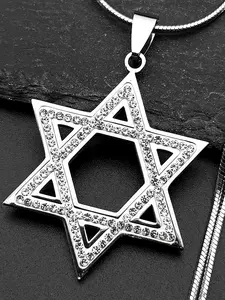 Israel Hexagram Jewish Magen David Stainless Steel Pendant Necklace for Women Men Star of David Rhinestones Chain Religious Necklace