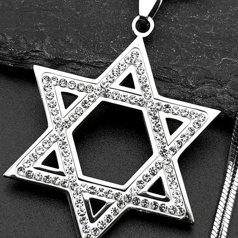 Israel Hexagram Jewish Magen David Stainless Steel Pendant Necklace for Women Men Star of David Rhinestones Chain Religious Necklace