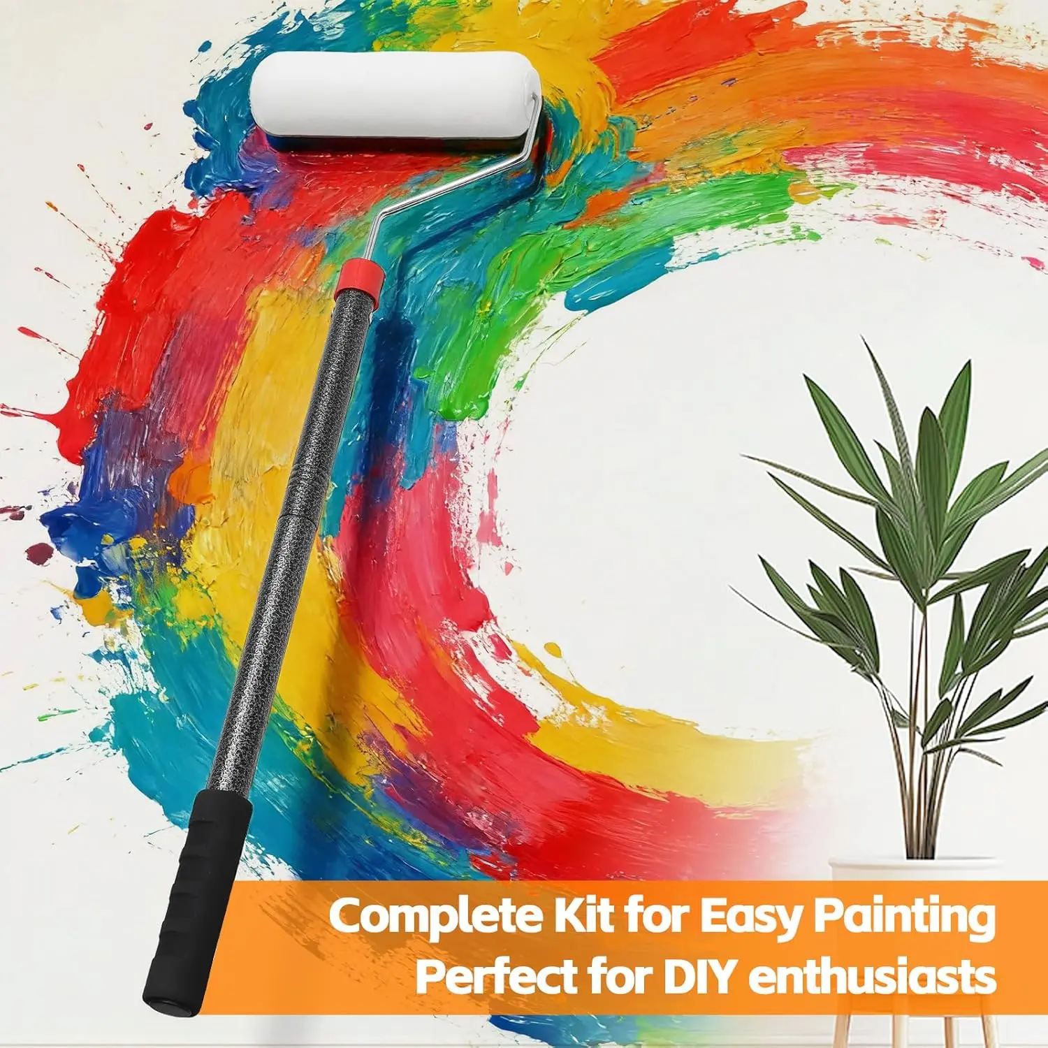 Professional Paint Roller Painter Tool Kit with 4FT Adjustable Modular Handle, Heavy-Duty Wall Painting Set with Multiple Roller Covers & Brushes for Apartment Upgrades, Indoor and Outdoor Use by DIY Enthusiasts