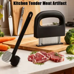 1 or 2-pack Heavy-Duty Meat Tenderizer with 48 Ultra-Sharp Needles and Brush - Professional Kitchen Tool, Suitable for Beef, Pork, Fish, Chicken, Lamb - Easy-to-Use Manual Operation, Meat Mallet, Meat Grinder, Meat Chopper, Meat Slicer