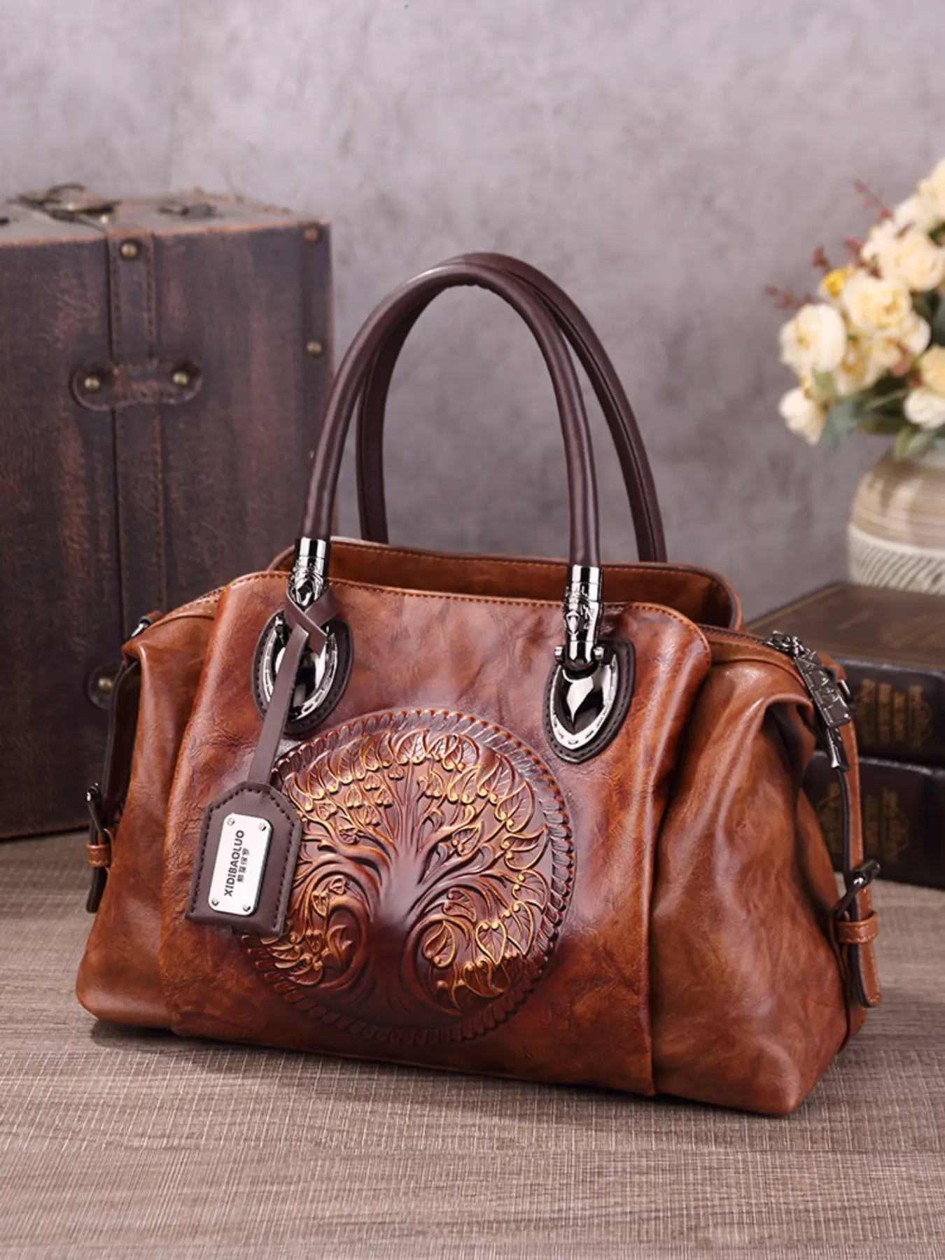 European Cross-Border Fashion Multi-Layer Handbag 2026 New Chinese Retro Fortune Tree Shoulder Sling Bag for Women Crossbody Purse