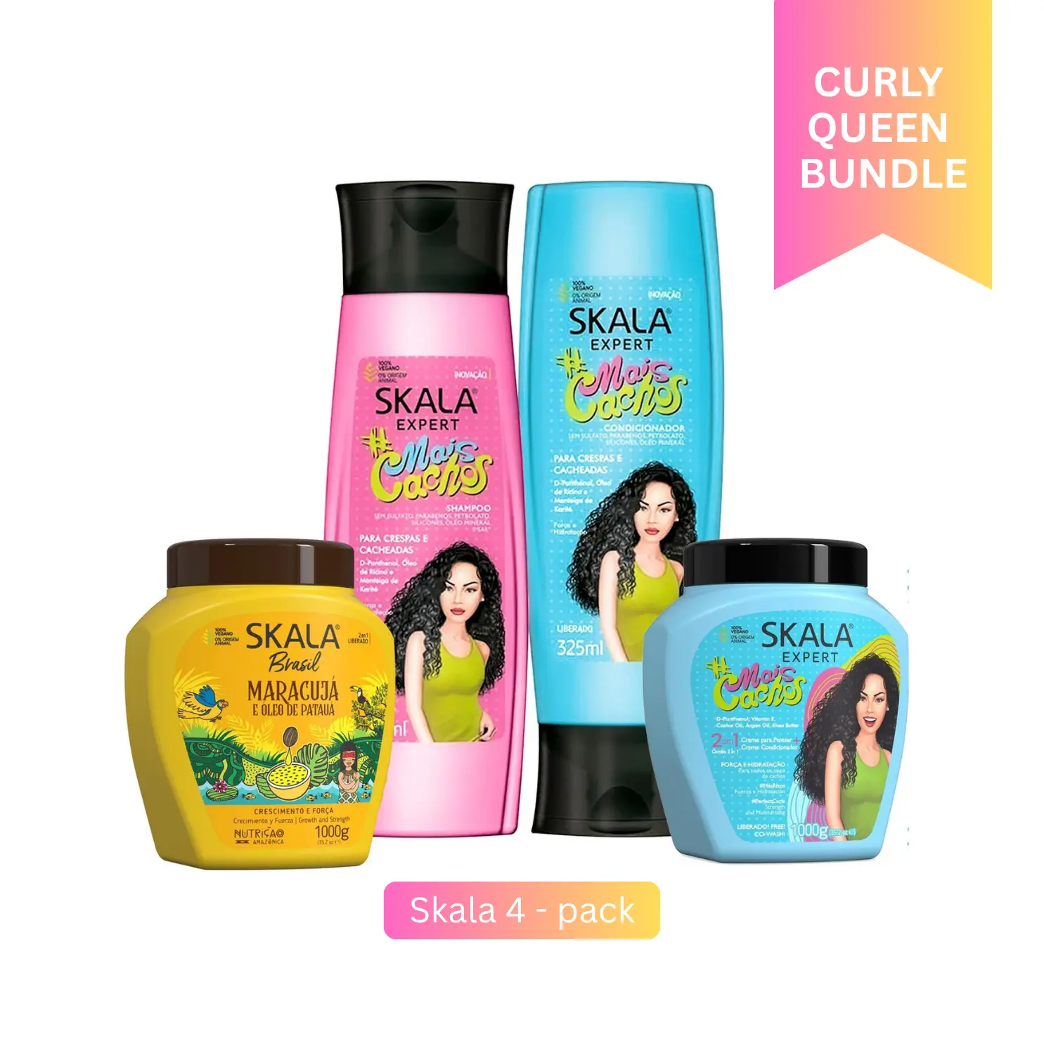 Skala Curly Queen 4-Piece Hair Care Set for Curly & Coily Hair - Hydrating Deep Conditioner & Cleansing Shampoo Kit with Maracuja & Pataua Oil for Glossy, Defined Curls, Curly Hair Product, Deep Nourishing Conditioner