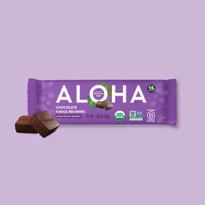 ALOHA Chocolate Fudge Brownie Protein Bars - 12 Bars - Certified USDA Organic - 100% Plant-Based - 14g Of Protein - Only 3-5g of Real Sugar - Certified Vegan - Healthy Snack - No Sugar Alcohol Sweeteners Natural