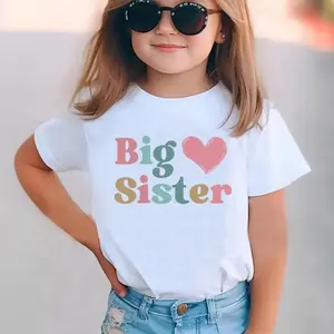 Summer Fashion Short-Sleeve T-Shirt for Girls with a Big Sister Heart Cartoon Print, Casual And Versatile Top A short-sleeved T-shirt full of fun and color, which can inspire the creativity of every child. Cool Graphic Tee Crush Tee
