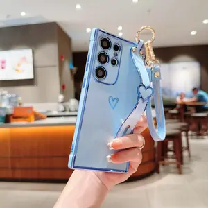 Heart Pattern Phone Case with Wristband & Lanyard, Decorative Protective Phone Protector Cover, Phone Accessories Compatible with Samsung Galaxy A13 A14 A15 A16 A23 A24 A25 A34 A35 A36 A52 A53 A54 A55, Casing, Cellphone Protection