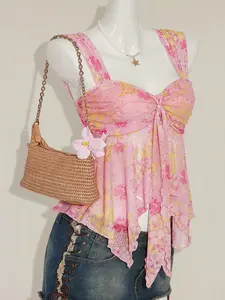 Cute Ditsy Floral Women's Dress with Asymmetrical Hem, Stylish, Fitted and Unique Design, Perfect for Casual Wear, Ideal Gift for Her