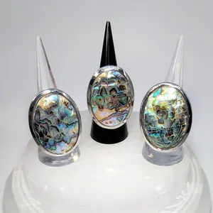 Adjustable Jumbo Oval Abalone Shell Ring Sz 8 to 10