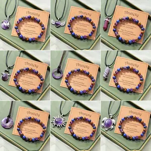 9 Types Nature Amethyst Necklace, Raw Amethyst Stress Relief Strings, Stress Relief, Relaxation, Christmas Jewellery Set Gift.