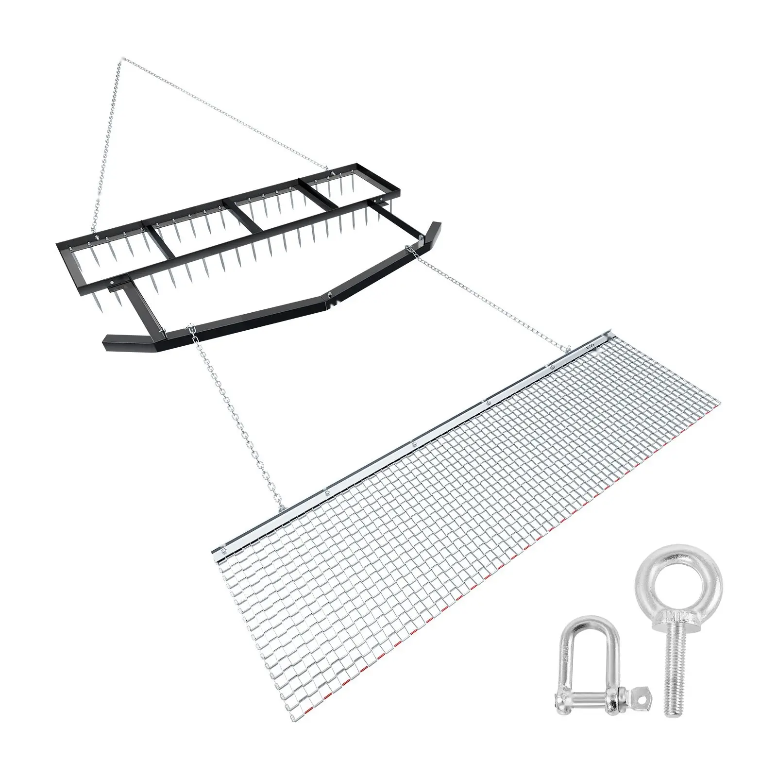 Drag Harrow For Gravel Driveway, 6 Ft Tow-Behind Driveway Grader With Chain Harrow, Adjustable Width And 80 Lbs Load Capacity, Heavy Duty Lawn Leveling Rake, Fits ATVs, UTVs, And Tractors, For Gravel Driveway Field
