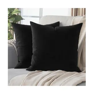 Premium Velvet Pillow Covers 18x18 inch Black - Washable Decorative Fabric Throw Pillow Covers for Couch or Bed - Set of 2
