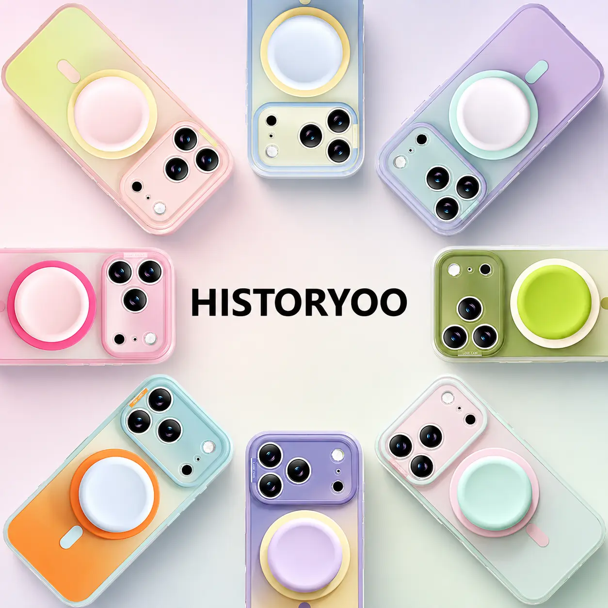 HISTORYOO Magnetic Pop Socket Airbag Grip Stand Case for iPhone 17 Pro Max 16 15 Pro 14 MagSafe Wireless Charging Summer Macaron Dopamine Gradient Color-blocking Candy Soft TPU Shockproof Luxury Cute Trendy Protective Internal Anti-Collision Strip Cover