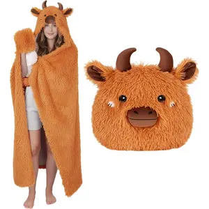 Wearable Hooded Blanket for Women, Soft Snuggle Wrap Cape Throw, Fleece & Sherpa Hoodie