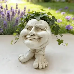 Funny Face Statue Planter Pot, Unique Humorous Human Head Design Flower Pot, Decorative Gardening Planter for Outdoor Garden, Patio & Lawn, Ideal Art Decor for Gardening Enthusiasts