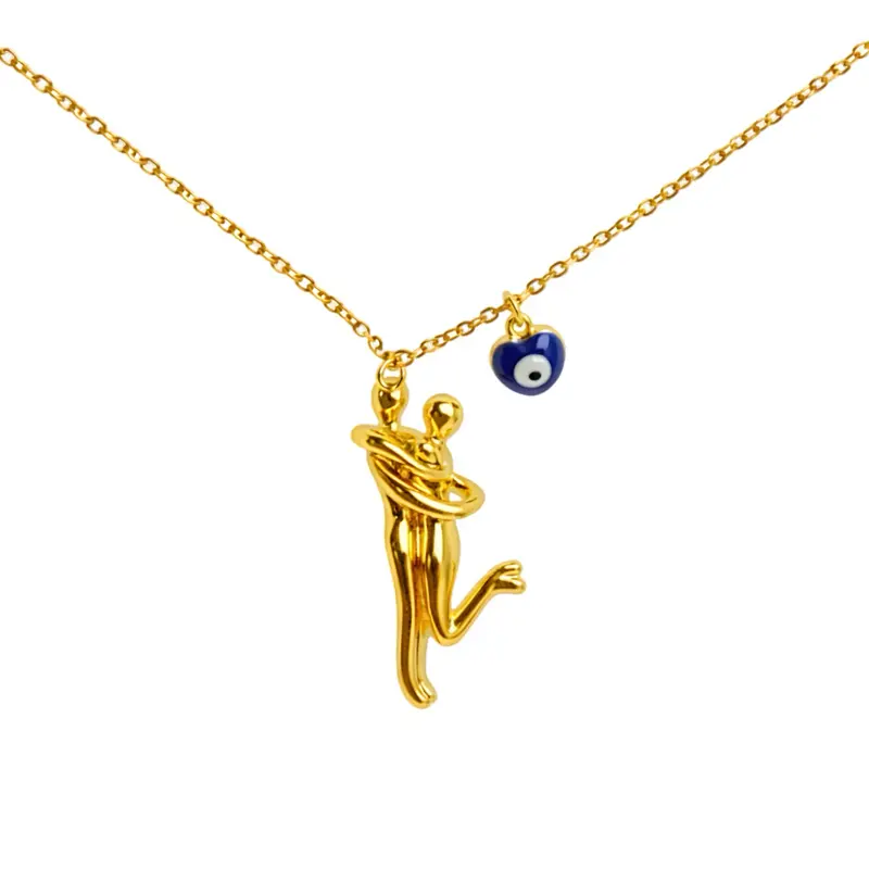 18K Gold-Plated Hug Couple Detachable Necklace | Romantic Hugging Pendant for Anniversary & Valentine’s Day – Mystique Jewelries Gold Statement Chain