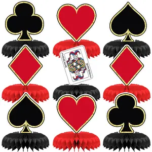 9 Pieces Poker Birthday themed Party Decorations Set, Poker Honeycomb Centerpieces Decorations, Playing Card Sign Decoration for Poker Theme Birthday Party Supplies