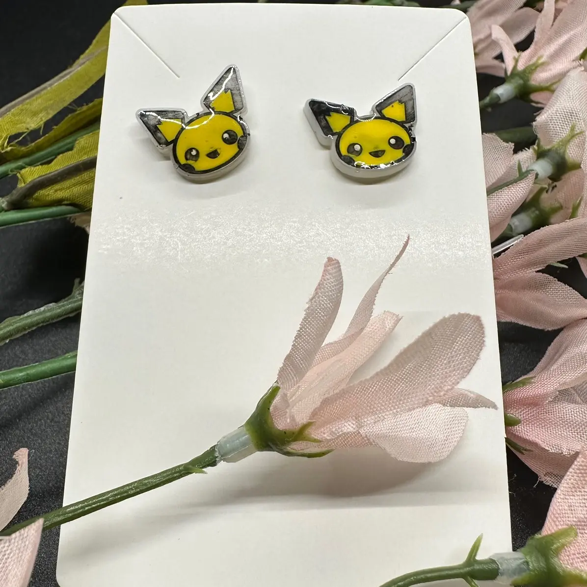 Baby Electric Yellow Mouse Handmade Earrings