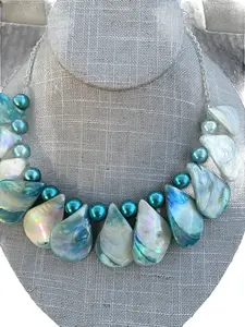 Blue Abalone & Blue Culture Pearls Necklace - Elegant Design with Natural Blue Elements for Adults