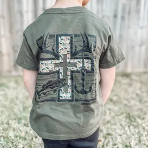 Youth Cross Camo Hunting and Fishing Shirt, Toddler Boy Western Outfit, Trendy Baby Clothes, Family Matching Shirt, Gift for Son & Dad