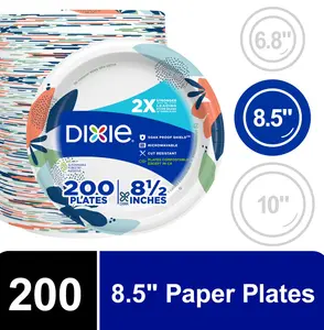 Dixie Disposable Paper Plates, 8.5", Multi-Color, 200 Count