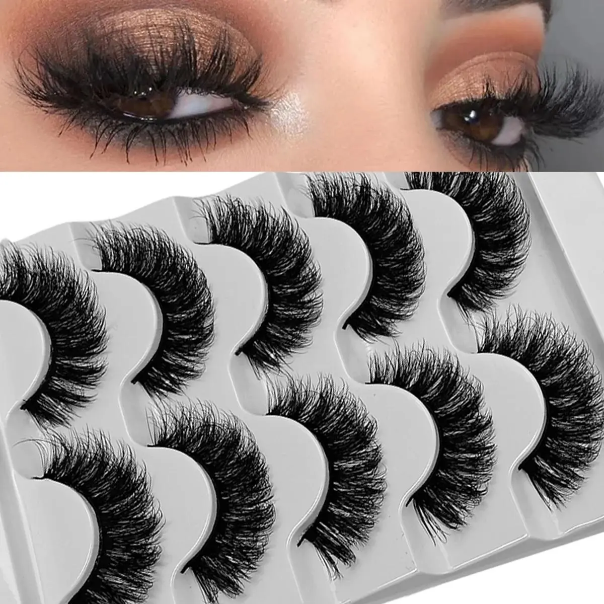 5 Pairs Fluffy Thick Volume Lashes Russian Strip Lashes Faux Mink Fluffy 3D Fake Lashes Makeup Messy Voluminous False Eyelashes Cosmetic Dramatic Volume Eyelash